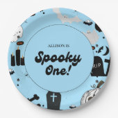 Blue Retro Grooy Spooky Ein Halloween 1. Geburtsta Pappteller (Vorderseite)