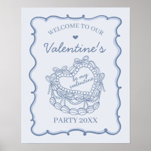Blue Retro Herz Coquette Cake Valentines Willkomme Poster