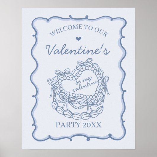 Blue Retro Herz Coquette Cake Valentines Willkomme Poster (Vorne)