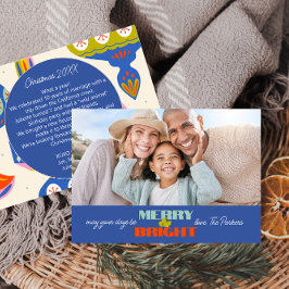 Blue Retro Holiday Foto Card | Horizontal Einladung