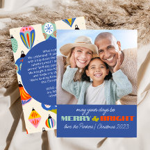 Blue Retro Holiday Foto Card | Vertikal