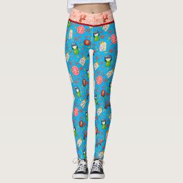 Blue Retro Japanisch Maneki Neko Cat und Geisha Leggings