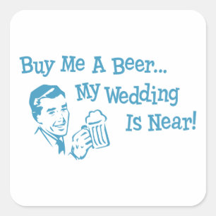 Blue Retro Kaufen Sie mir ein Bier Meine Hochzeit Quadratischer Aufkleber