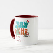Blue Retro Merry Bright Name Weihnachtsbaum Tasse (Vorderseite Links)