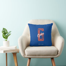 Blue Retro Minimalistisch Modern Monogram Name Kissen