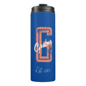 Blue Retro Minimalistisch Modern Monogram Name Thermosbecher (Vorderseite)