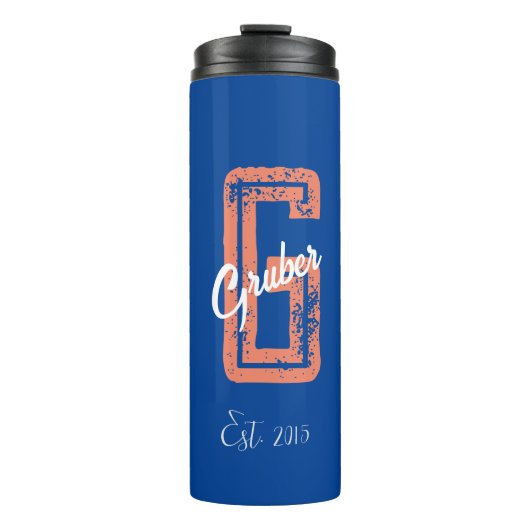 Blue Retro Minimalistisch Modern Monogram Name Thermosbecher (Vorderseite)