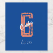 Blue Retro Minimalistisch Modern Monogram Name Weinetikett (Einzelnes Label)