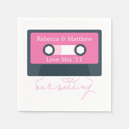 Blue Retro Mixtape Wedding Serviette (Vorderseite)
