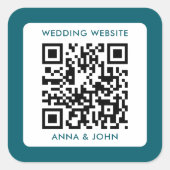 Blue Retro moderner minimalistischer Hochzeitsstic Quadratischer Aufkleber (Vorderseite)