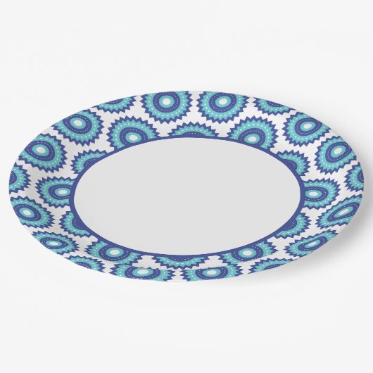 Blue Retro Pappteller (Schrägansicht)