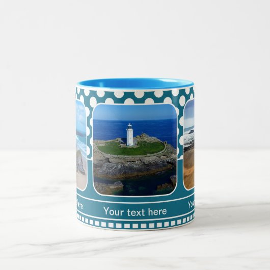 Blue Retro Polka Dot Ihre Fotos Tasse (Mittel)