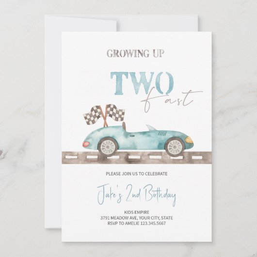 Blue Retro Race Car Birthday Einladung (Vorderseite)