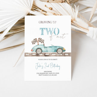 Blue Retro Race Car Birthday Einladung