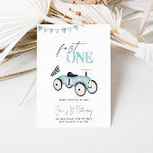 Blue Retro Race Car Race On Birthday Einladung