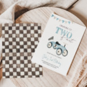 Blue Retro Race Car Race On Birthday Einladung