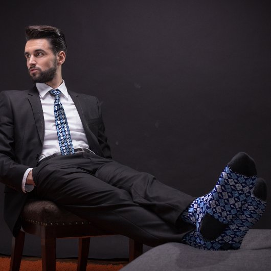 Blue Retro Raute Bowling Button Krawatte