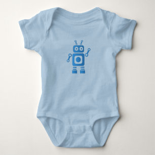 Blue Retro Robot Baby Strampler