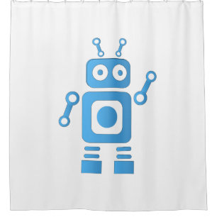 Blue Retro Robot Duschvorhang