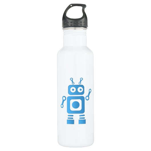 Blue Retro Robot Edelstahlflasche (Vorderseite)