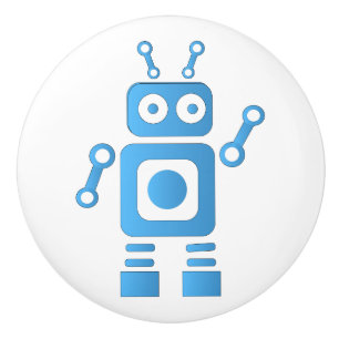Blue Retro Robot Keramikknauf