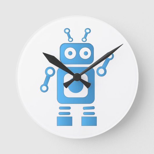 Blue Retro Robot Runde Wanduhr (Vorderseite)