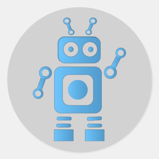 Blue Retro Robot Runder Aufkleber (Vorderseite)