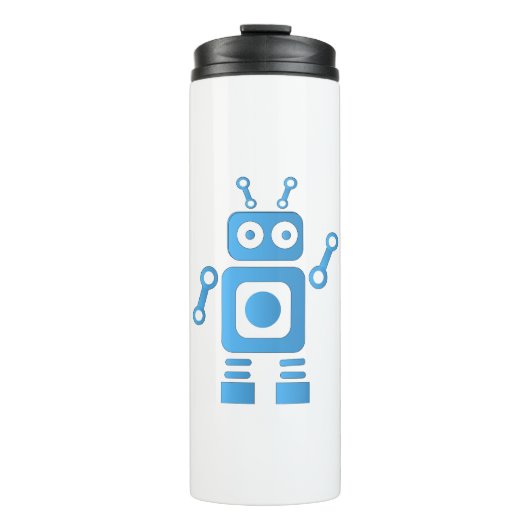 Blue Retro Robot Thermosbecher (Vorderseite)