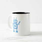 Blue Retro Robot Zweifarbige Tasse (Vorderseite Links)