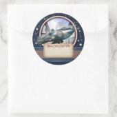 Blue Retro Rocket Name Aufkleber (Tasche)