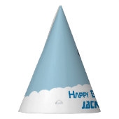 Blue Retro Rocket Ship Personalisierter Geburtstag Partyhütchen (Links)