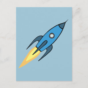 Blue Retro Rocket Ship Weltraumeinfach modern Postkarte