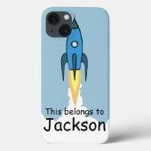 Blue Retro Rocketship Personalisiert iPad Case (Rückseite)