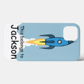 Blue Retro Rocketship Personalisiert iPad Case (Rückseite (Horizontal))