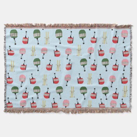 Blue Retro Skilift Gondelbahn Winterski Decke (Vorderseite)