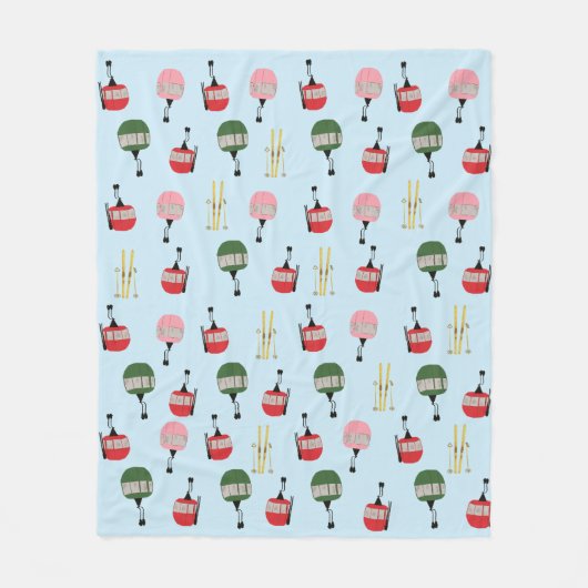 Blue Retro Skilift Gondelbahn Winterski Fleecedecke (Vorderseite)