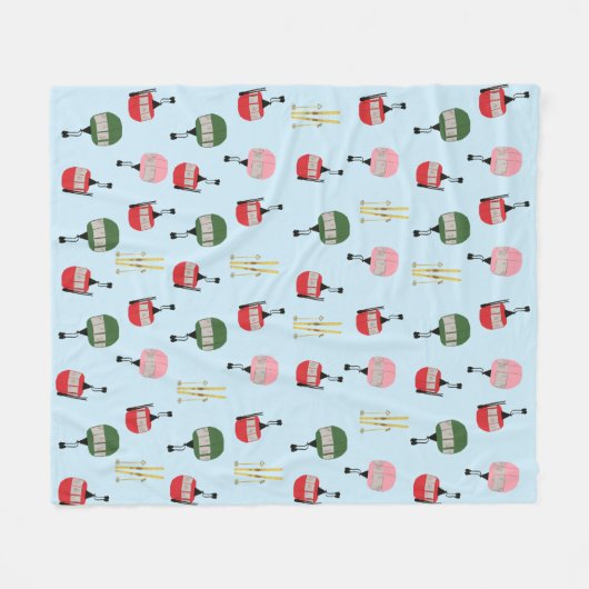 Blue Retro Skilift Gondelbahn Winterski Fleecedecke (Vorderseite (Horizontal))