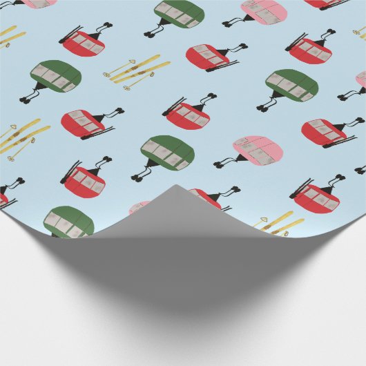Blue Retro Skilift Gondelbahn Winterski Geschenkpapier (Ecke)