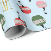 Blue Retro Skilift Gondelbahn Winterski Geschenkpapier (Rolleneckpunkt)