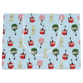 Blue Retro Skilift Gondelbahn Winterski Große Geschenktüte (Vorderseite)