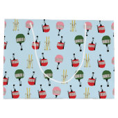 Blue Retro Skilift Gondelbahn Winterski Große Geschenktüte (Rückseite)