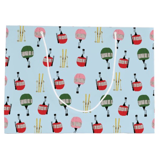 Blue Retro Skilift Gondelbahn Winterski Große Geschenktüte (Rückseite)