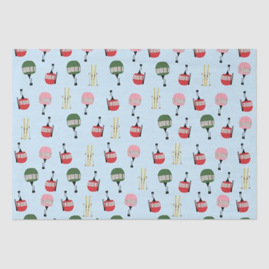 Blue Retro Skilift Gondelbahn Winterski Seidenpapier (Vorderseite)