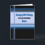 Blue Retro Son Birthday Karte<br><div class="desc">Geburtstagskarte für Sohn mit lustigen blauen und schwarzen Retromustern und nachdenklichem Vers.</div>