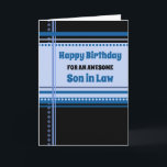 Blue Retro Son in Law Birthday Karte<br><div class="desc">Geburtstagskarte für Jurysohn mit lustigen blauen und schwarzen Retromustern und nachdenklichem Vers.</div>