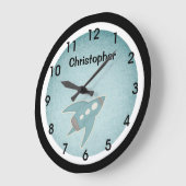 Blue Retro Space Ship Wall Clock Große Wanduhr (Winkel)