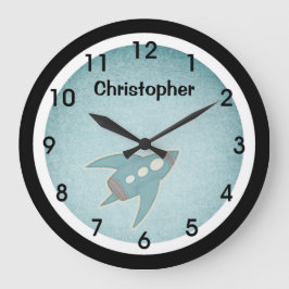Blue Retro Space Ship Wall Clock Große Wanduhr