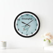 Blue Retro Space Ship Wall Clock Große Wanduhr (Zuhause)