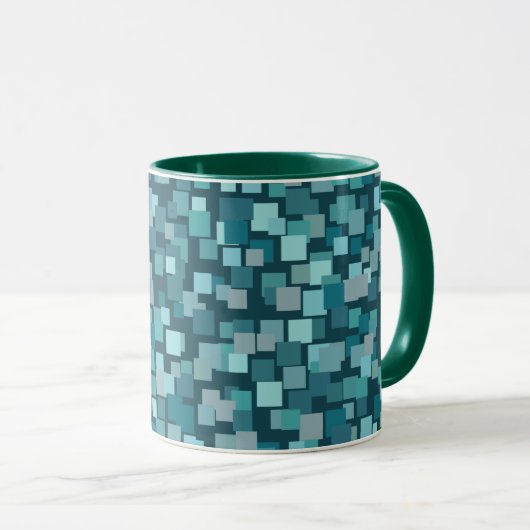 Blue Retro Squares Tasse (VorderseiteRechts)