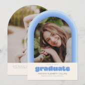 Blue Retro Striped Arch Graduation Announcement Einladung (Vorne/Hinten)